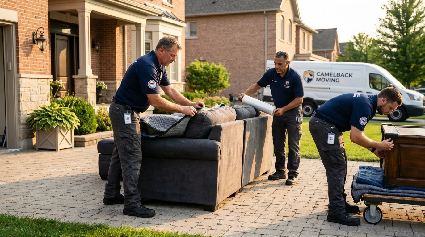 Large estate moving crew wrapping furniture in Ironton, OH
