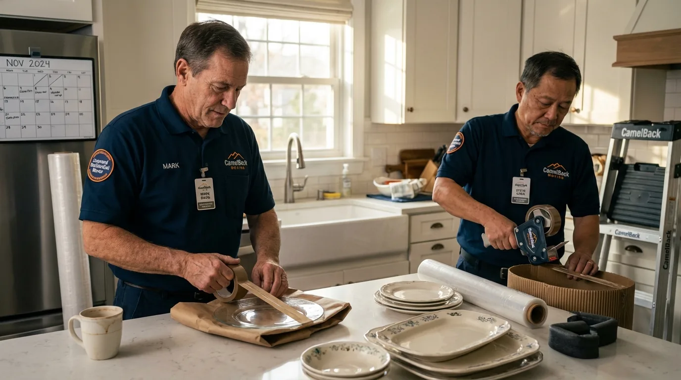 Professional crew packing kitchen dishware in Ironton, OH